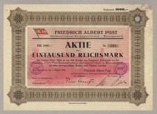 Albert Pust RYBOŁÓWSTWO DALEKOMORSKIE - Wesermünde - akcje ponad 1000 RM, 1.8.1936