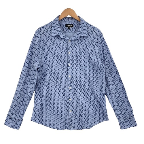 Express Men's Navy Blue Patterned Button Down Dress Shirt - M | eBay