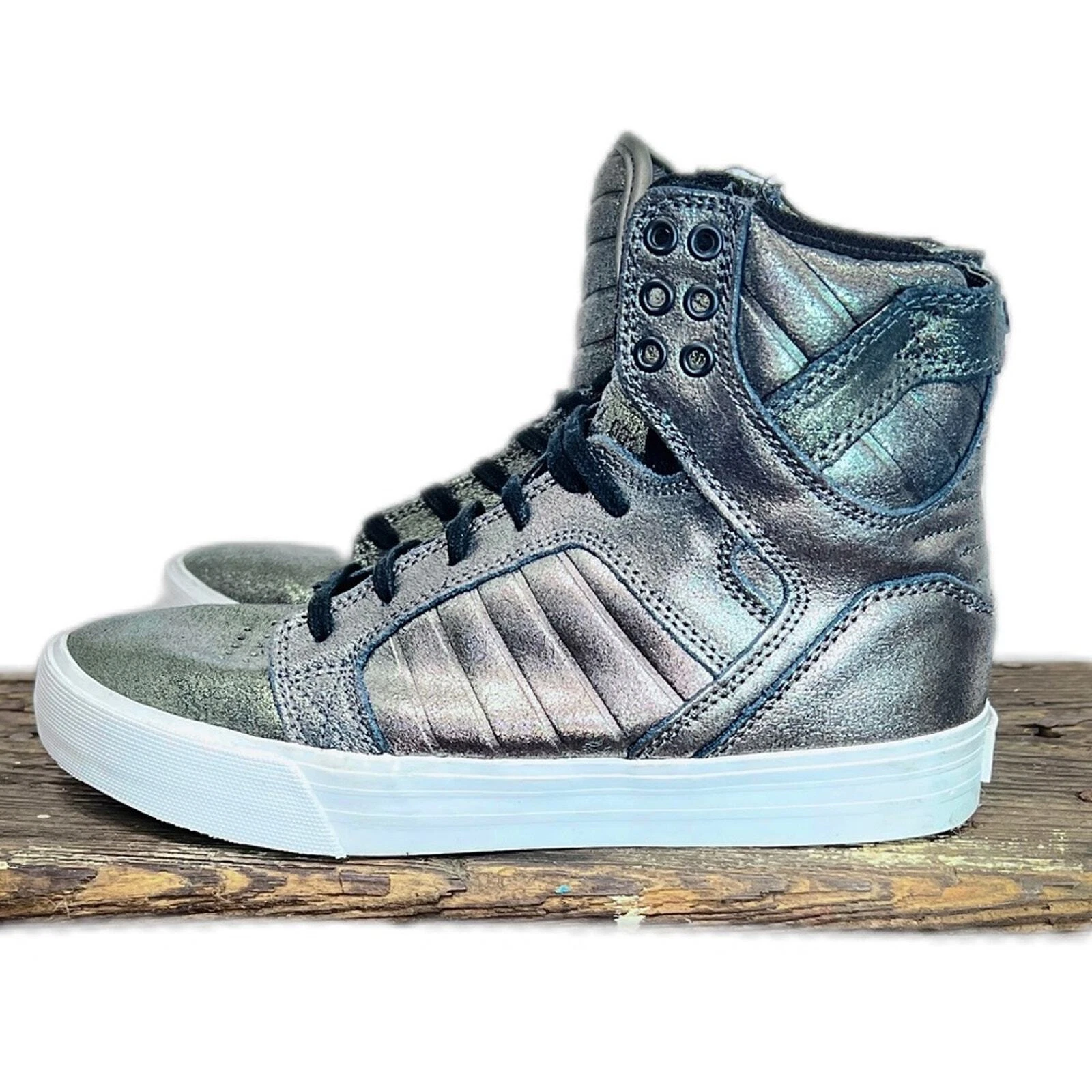 Chaussures de skate Supreme Supra Sky top MUSKA 001 argent métallisé foncé 7,5 fonctionne grand