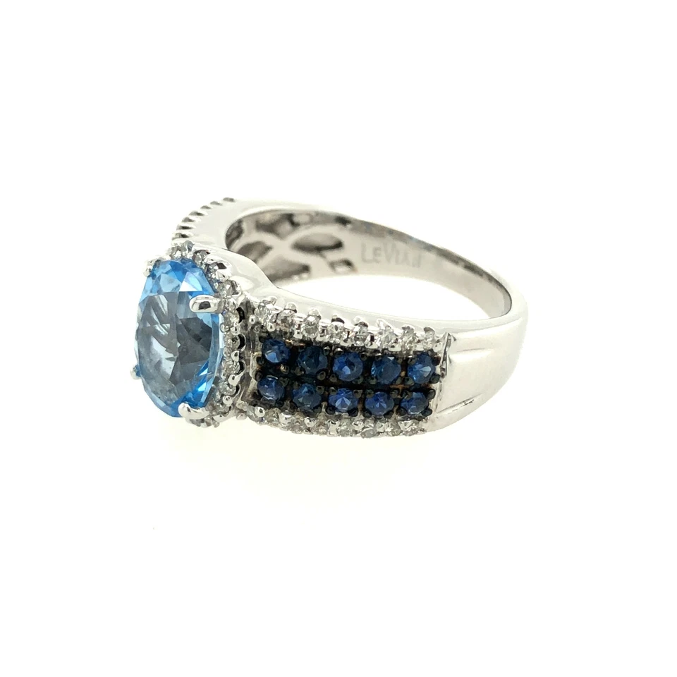 Anillo LeVian Oro Blanco 14K Topacio Azul H-I SI2 Diamante 1.61 cts Talla 6 Foto 2 de 4