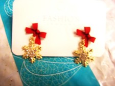 New Snowflake with Red Bow Earrings