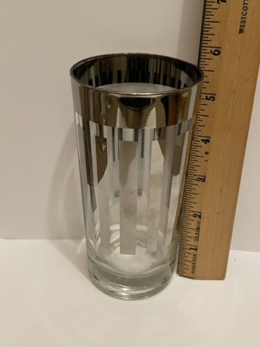7 Vintage MCM Dorothy Thorpe Tumbler Glasses, Silver Rim/vertical Stripes - Picture 6 of 6