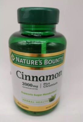 Nature s Bounty Cinnamon Supplement + Chromium 2000mg, 60 Capsules  Exp 04/26