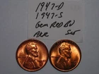 wheat penny 1947 S & D SET GREAT GEM RED BU 1947-D,1947-S LOT LINCOLN CENT MS++