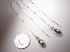 Long Dangle Oval Balls Threader 925 Sterling Silver Earrings