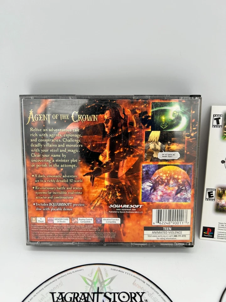 VAGRANT STORY Sony PlayStation 1 PS1 CIB Complete Box Manual Authentic Tested - Image 3 of 4