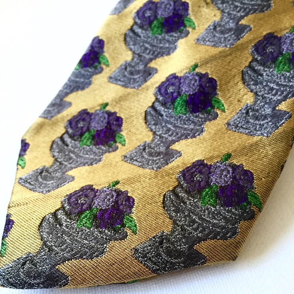 Karl Lagerfeld Mens Vintage Retro Silk Tie Textured Italy Gold Purple Designer - Image 3 of 4