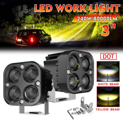2x 20W LED Work Light Pods - White & Yellow Combo, 2500 Lumens, IP67 Waterproof For Truck, SUV, Offroad