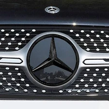 18.5CM Carbon fiber Black Front Grille Emblem Star Badge For A B C E GLA GLB GLK