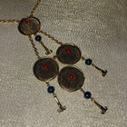 Incredible Etruscan Revival Vintage Tassel Necklace Gold Blue Rust Round Beaded — photo 1