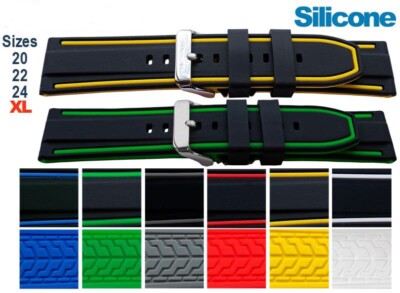 Silicone Watch Strap Olympic Style Black With Various Colour Detailing 20mm-24mm