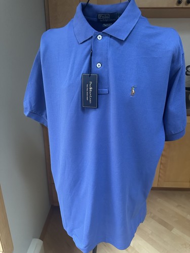 Polo Ralph Lauren Shirt Men Blue Short Sleeve Pima Cotton Flesh Pony Large