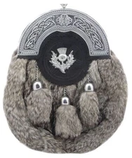 DEURA Bagpipes Kilt WILD GRAY Rabbit Fur Sporran DSP-400