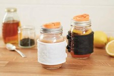 Jarware 82664 Silicone Mason Jar Faceted Sleeves Black White regular mouth