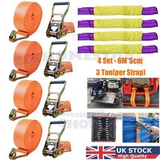 4X 12TON WHEEL RATCHET STRAP RECOVERY TRANSPORT TRAILER CAR VAN TRUCK TIE DOWN