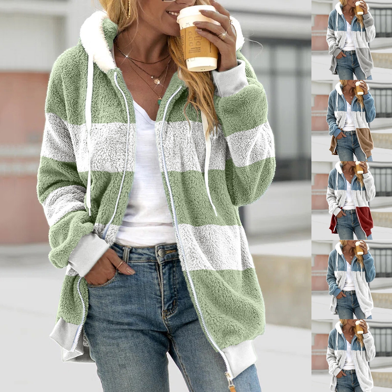 plus size fuzzy fleece jacket