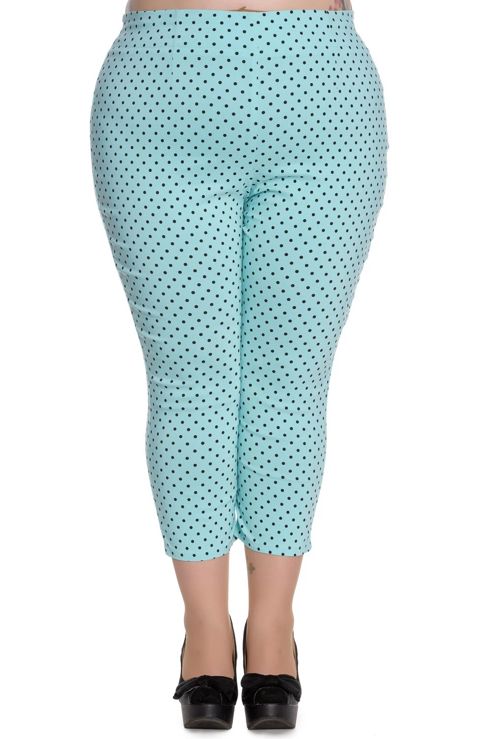 New Vintage Blue Cropped Polka Dot Spotty Capri Trousers Pants UK 18 22 Stretch