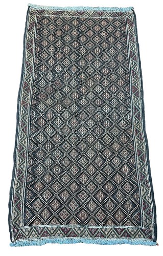 Handmade Vintage Rug Moroccan Blue color Geometric design 2.4ft x 4.6ft