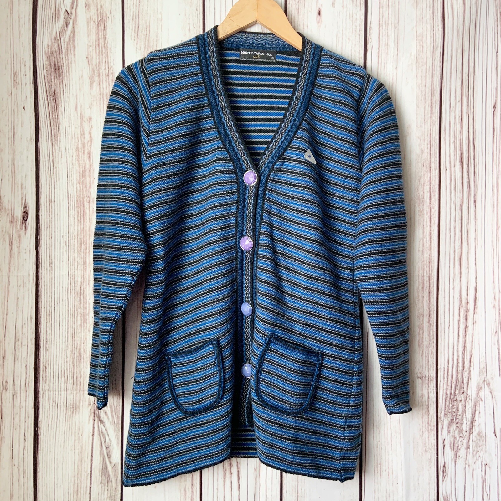 MONTE CARLO Women Blue u0026amp; Black Striped Sweater Size 38 | eBay