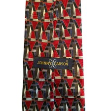 Johnny Carson Vintage Silk Tie Red Black Geometric Abstract Made in USA Mens