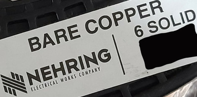 Nehring #6awg Solid Bare Copper Un-insulated Grounding/Bonding Wire /25ft