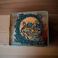 Wholesale Lot, 4 New Men's Leather Wallet Bifold Skull Good For Reselling