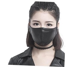 Face Mask PUNK Mouth Half PU Leather Mask for Adult-Washable Breathable Black