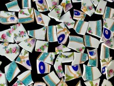 Broken China Mosaic Tiles ShABbY ChIC Turquoise & Pink Florals 80+ pcs b