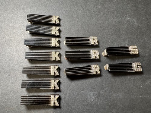 Vintage Black Initial Hair Barrettes Rhinestone Letters K R S G Set of 12