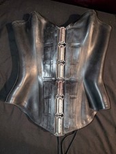 Metal Hardware Black Latex Overbust Corset Buckle Front 23"-24" Waist Industrial