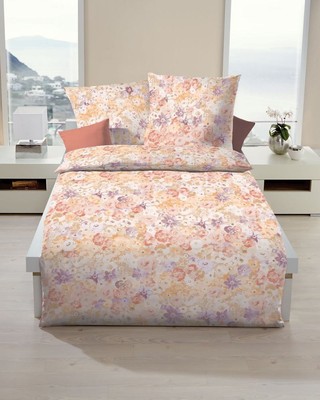 Kaeppel Mako Satin Bettwäsche Set Blumen Aqua Hellblau Vanille Eden