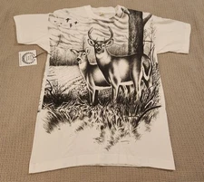 VTG SCREEN STARS DEER SPRINGHILL ANIMALS AOP BLACK WHITE SINGLE STITCH L