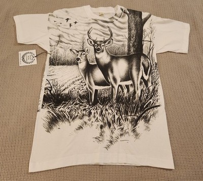 VTG SCREEN STARS DEER SPRINGHILL ANIMALS AOP BLACK WHITE SINGLE STITCH L