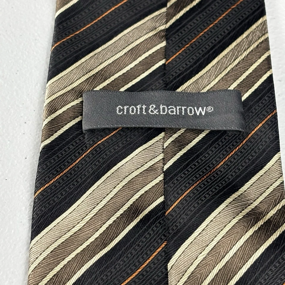 Corbata Croft & Barrow Marrón Azteca Occidental Rayas Tono Tierra Gradiente Seda 60" Foto 3 de 4