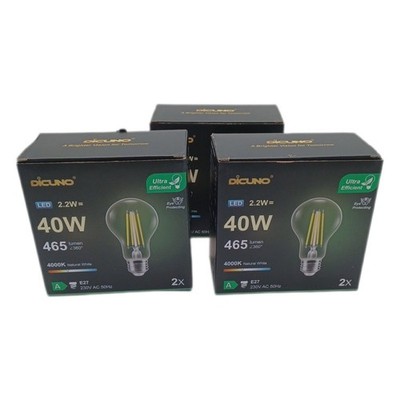 DiCUNO Edison LED Lampe E27, Classic ultraeffiziente Birne, A Label, 2.2W, Ersat