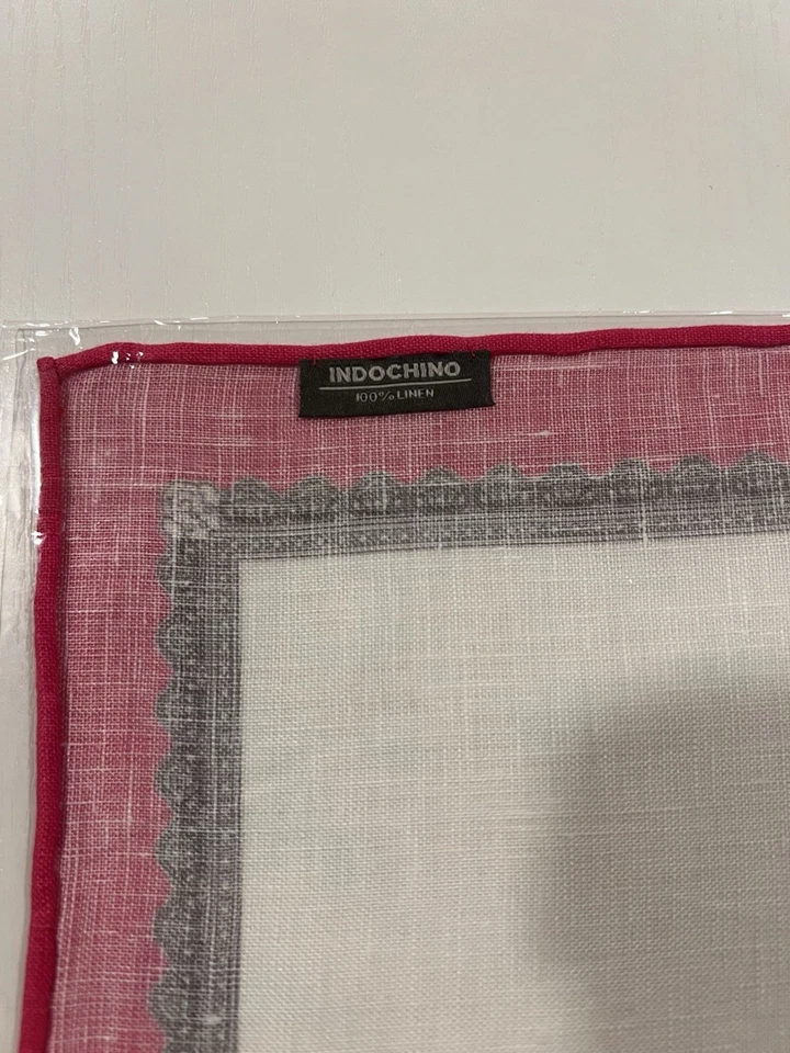 New INDOCHINO Men’s Pink Border Pocket Square Handkerchief 100% Linen - Image 2 of 3