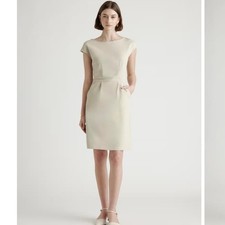 QUINCE Women's Size XS Ultra Stretch Ponte Cap Sleeve Career Sheath Dress Ecru