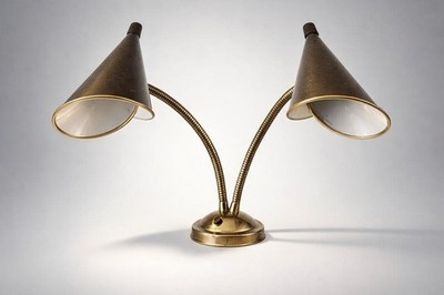 Mcm Brown And Brass Gooseneck Desk Lamp Some Flaws