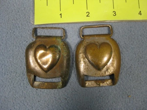 Pair of Civil War Cavalry Brass Heart Harness Buckles Original