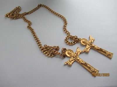 Gold plated Catholic Christian Scapular Crucifix Necklace