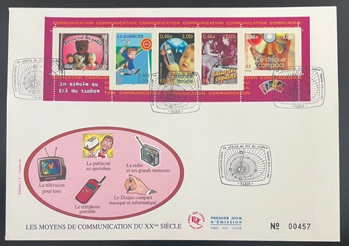 AtoZ. France 201 FDC Communication in 20th Century Cell Phone Baby CD Television