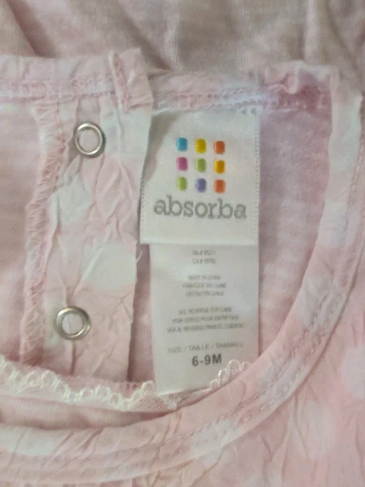 NUEVO SIN ETIQUETAS ABSORBBA TALLA 6-9M UNA PIEZA NIÑA ROSA Y BLANCO MAMELUCO A PRESIÓN ¡ADORABLE! Foto 4 de 4