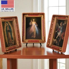 Divine Mercy Jesus Picture, Virgin Mary, St. Michael 4"x6" Framed Tabletop Photo