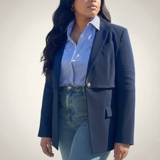 Veronica Beard Mori Tiered Stretch Dickey Jacket Blazer Navy Blue Size 14