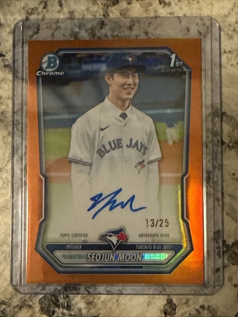 2016 Bowman Seojun Moon Chrome 1st True Orange On-Card Auto 13/25 Blue Jays