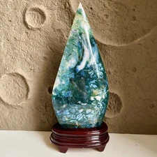 Natural Moss Agate Waterdrop Sculpture - Healing Stone Carving- 4.6LB