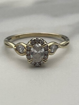 10K Ovalschliff Halo Lab Diamant Verlobungsring Gelbgold 3,1 g Größe (TDW045439)