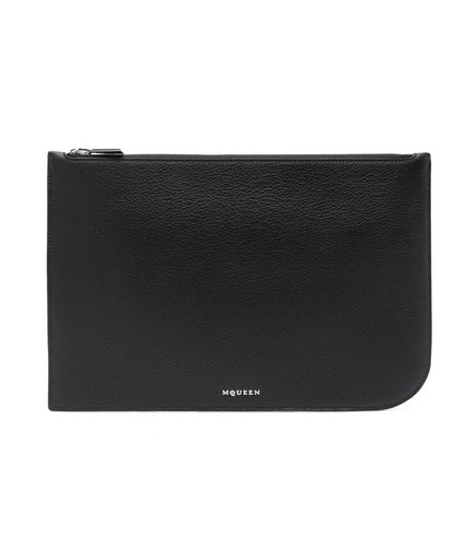 (NO CUSTOMS TAX) ALEXANDER MCQUEEN black leather clutch bag authentic designer