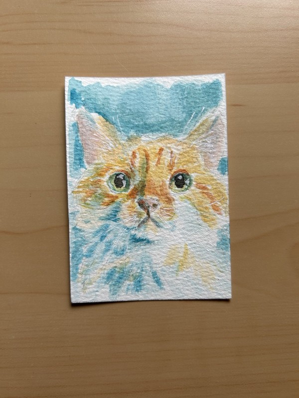 ACEO original art, Cat,  Animal, Pet, Watercolor Painting, 2.5x3.5in