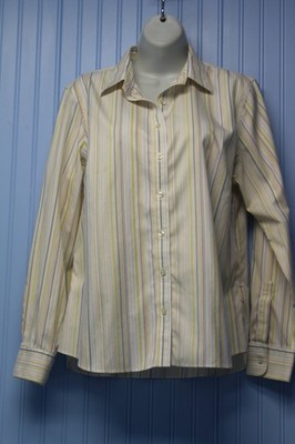Lands' End 100% cotton no iron pinpoint oxford yellow stripe l/s shirt 12